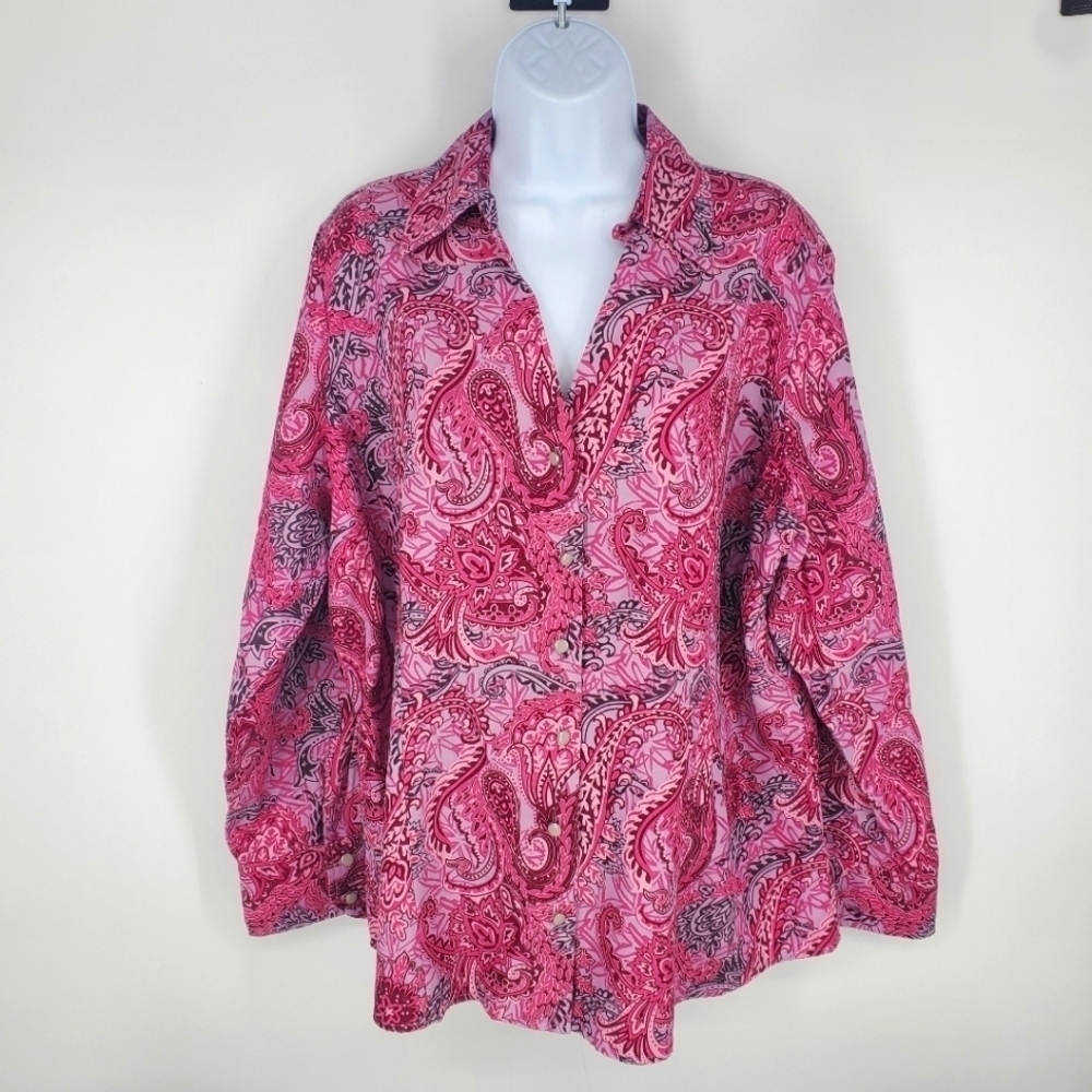 WinterSilks Blouse Women 2X Pink Long Sleeve Shirt